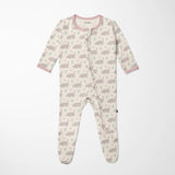 Print Footie with 2 Way Zipper in Natural Hippo