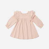 Long Sleeve Flutter Dress, Dusty Rose