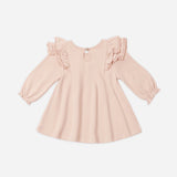 Long Sleeve Flutter Dress, Dusty Rose