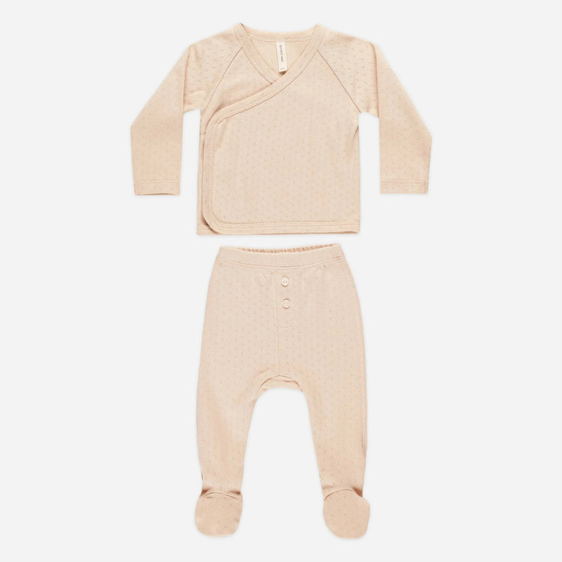 Pointelle Wrap Top + Footed Pant Set