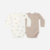Jersey Bodysuit, 2 Pack Bunnies, Almond Stripe