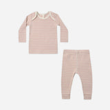 Ribbed Tee+Pant Set, Rose Microstripe