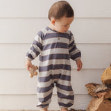Henley Jumpsuit, Sage Stripe Midnight