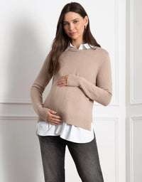 Kerryn Knit Maternity + Nursing Sweater with Woven Shirt