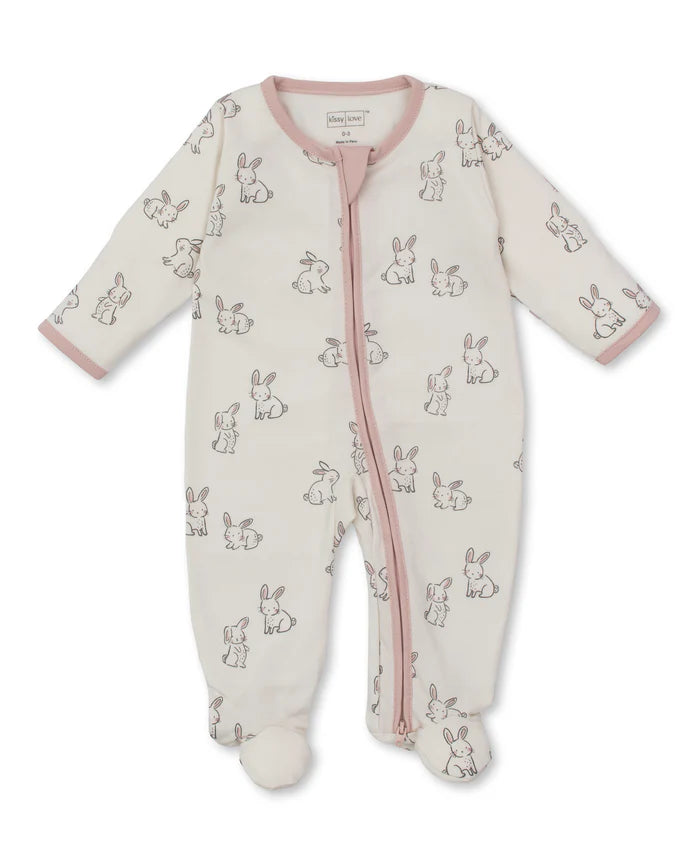 Kissy Love Bunny Buddies Pink Zip Footie