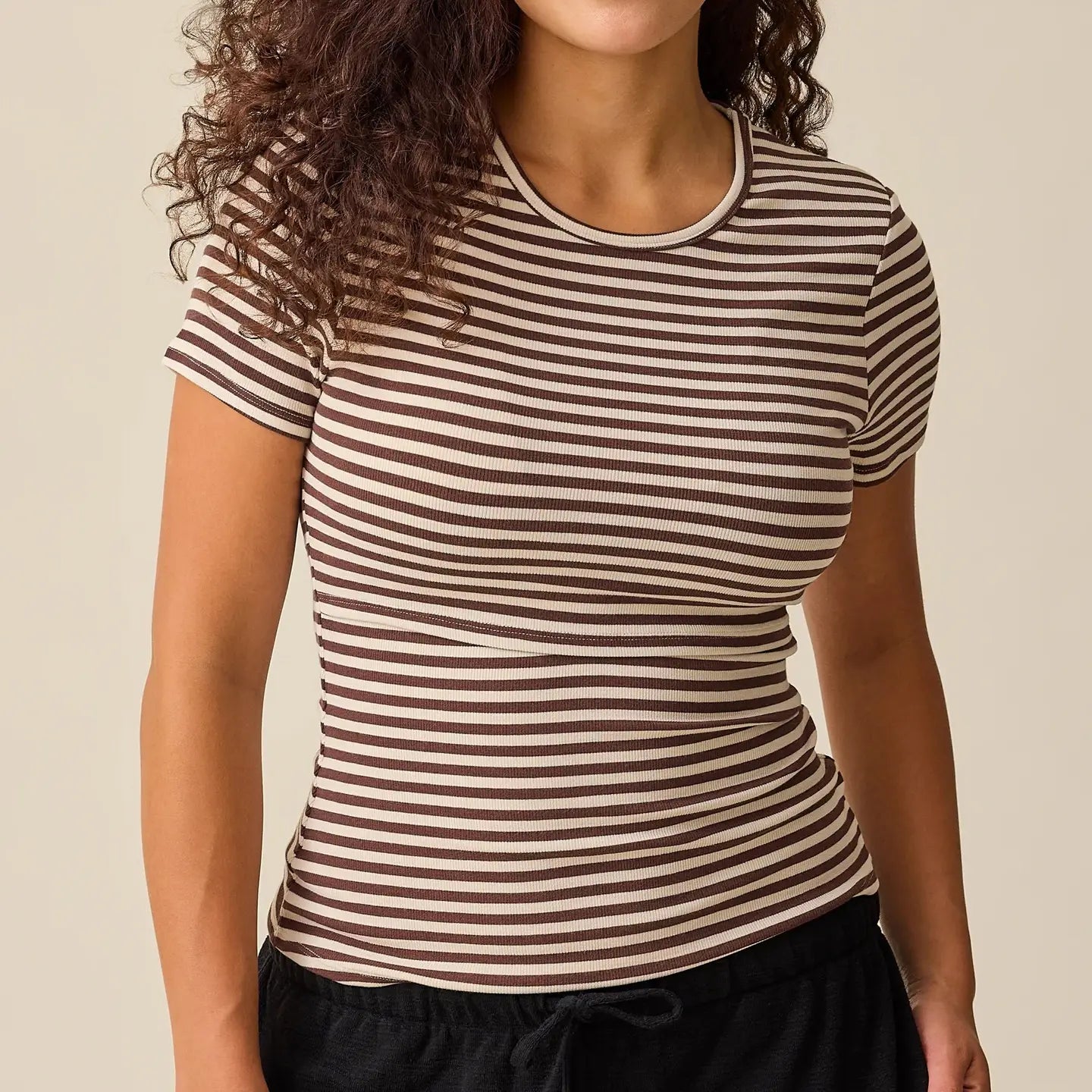 Ribbed Bamboo Crew Neck Nursing T-shirt
