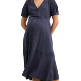 The V-Neck Gingham Seersucker Maternity Dress