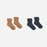 Lace Trim Socks, 2-Pack Fawn, Midnight