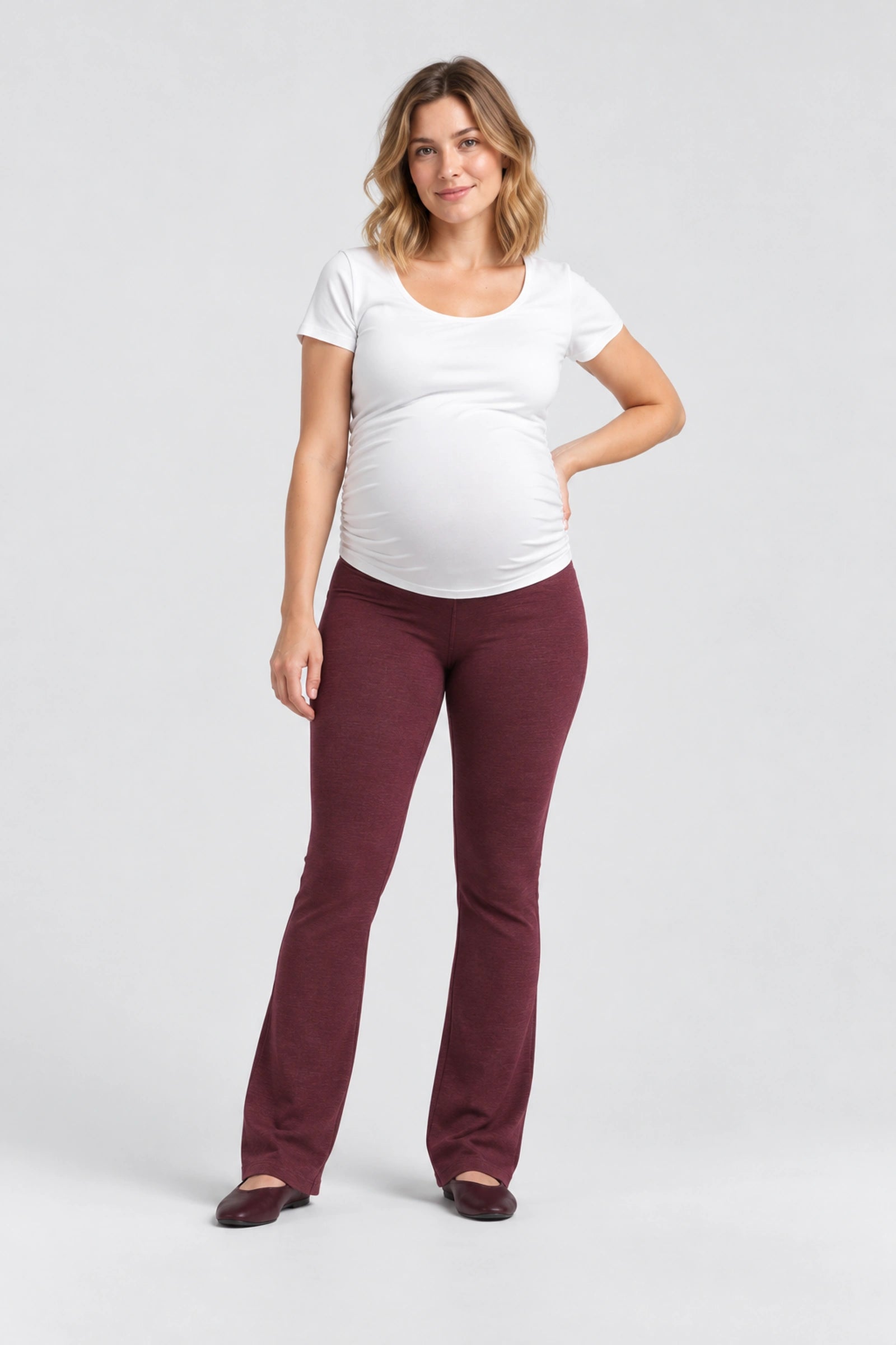 Beyond Yoga Spacedye Practice Maternity Bootcut Pant, Cabernet, front view