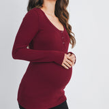 Ribbed Long Sleeve Maternity Henley Top