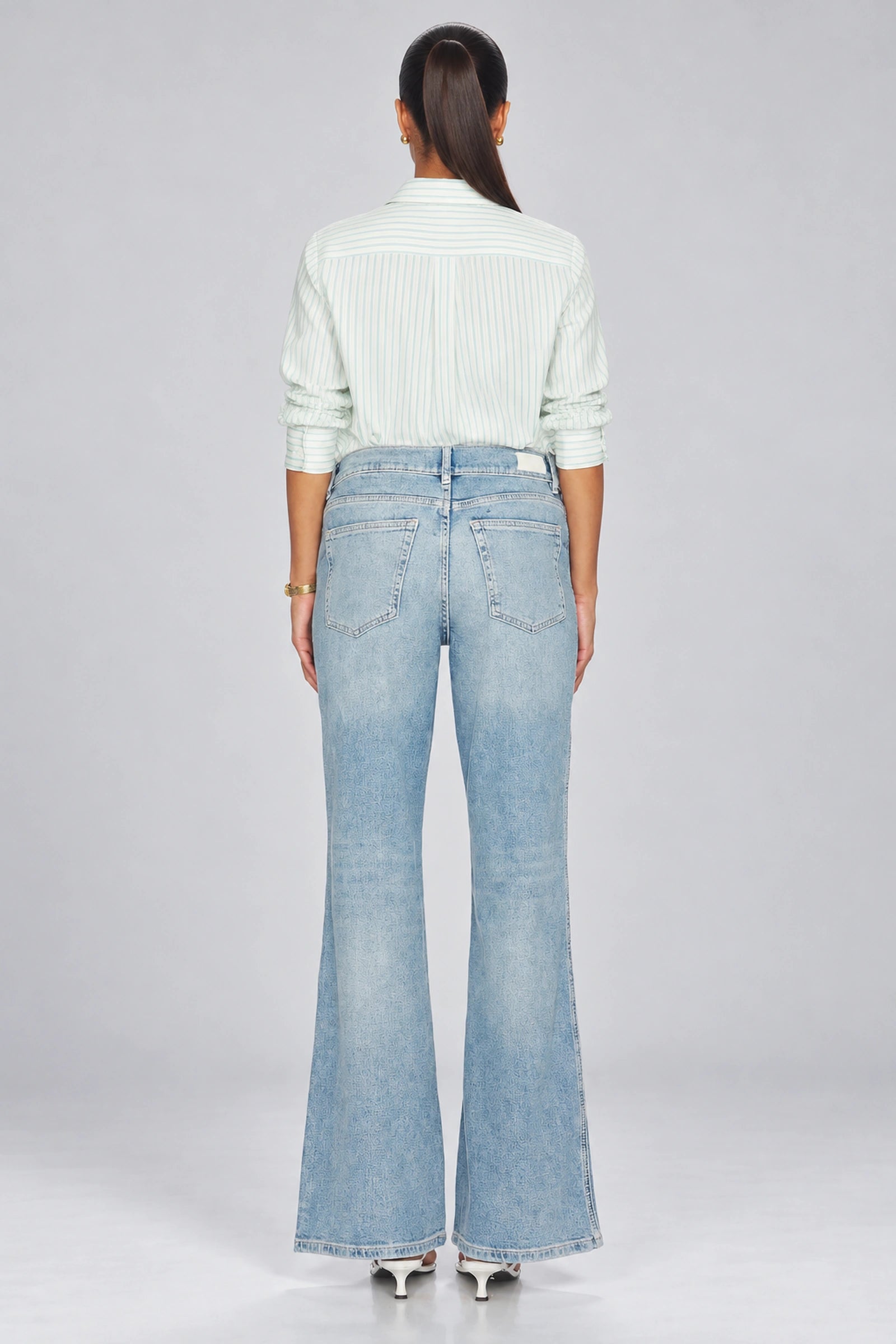 DL1961 Desi Boot maternity jeans in Fountain, full-length back view