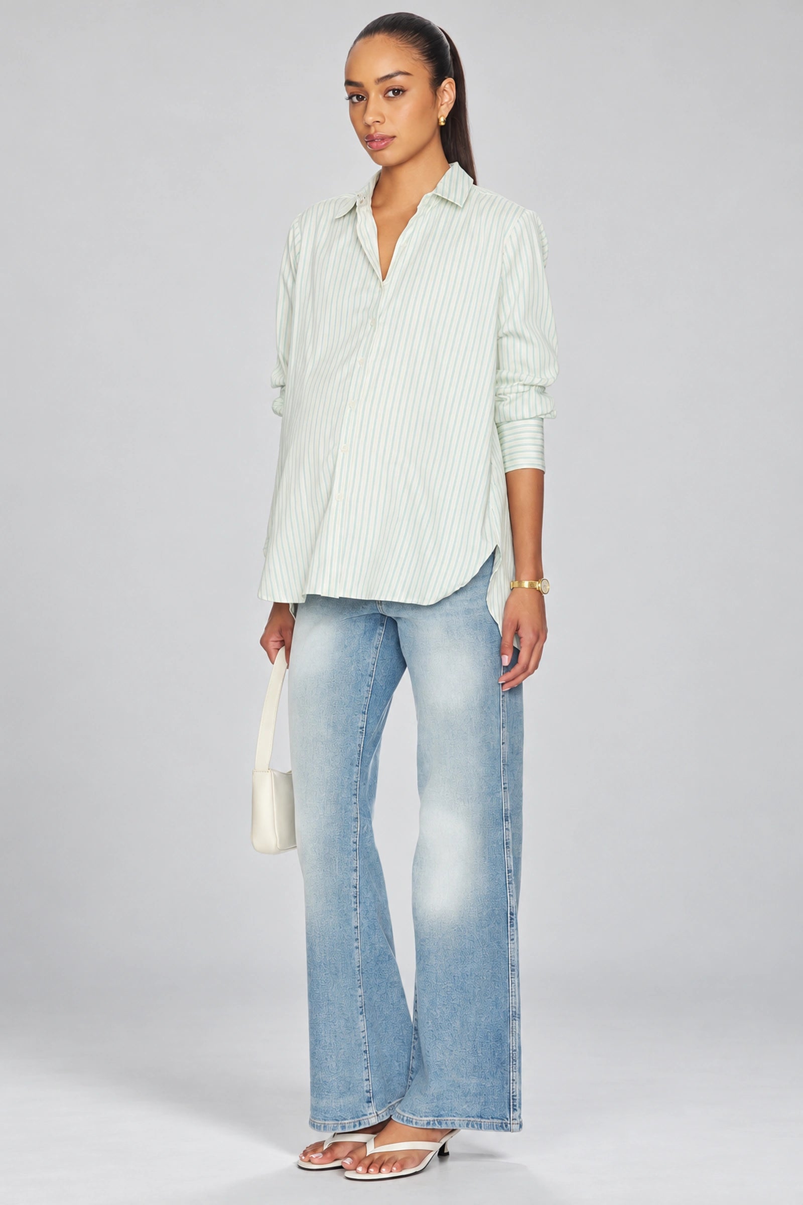 DL1961 Desi Boot maternity jeans in Fountain, full-length front view