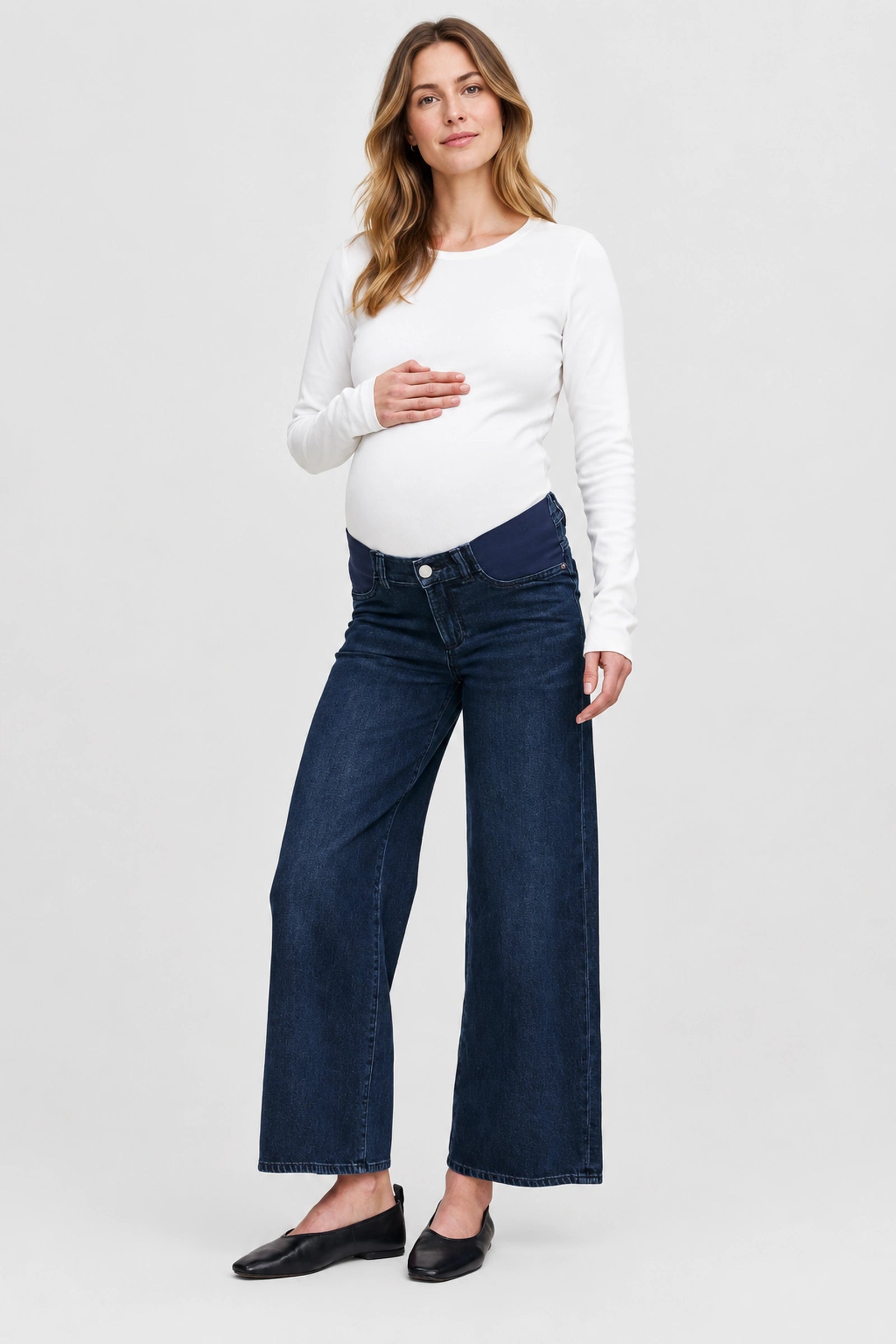 DL1961 Hepburn Wide Leg Maternity Jean, Crater Lake, front view