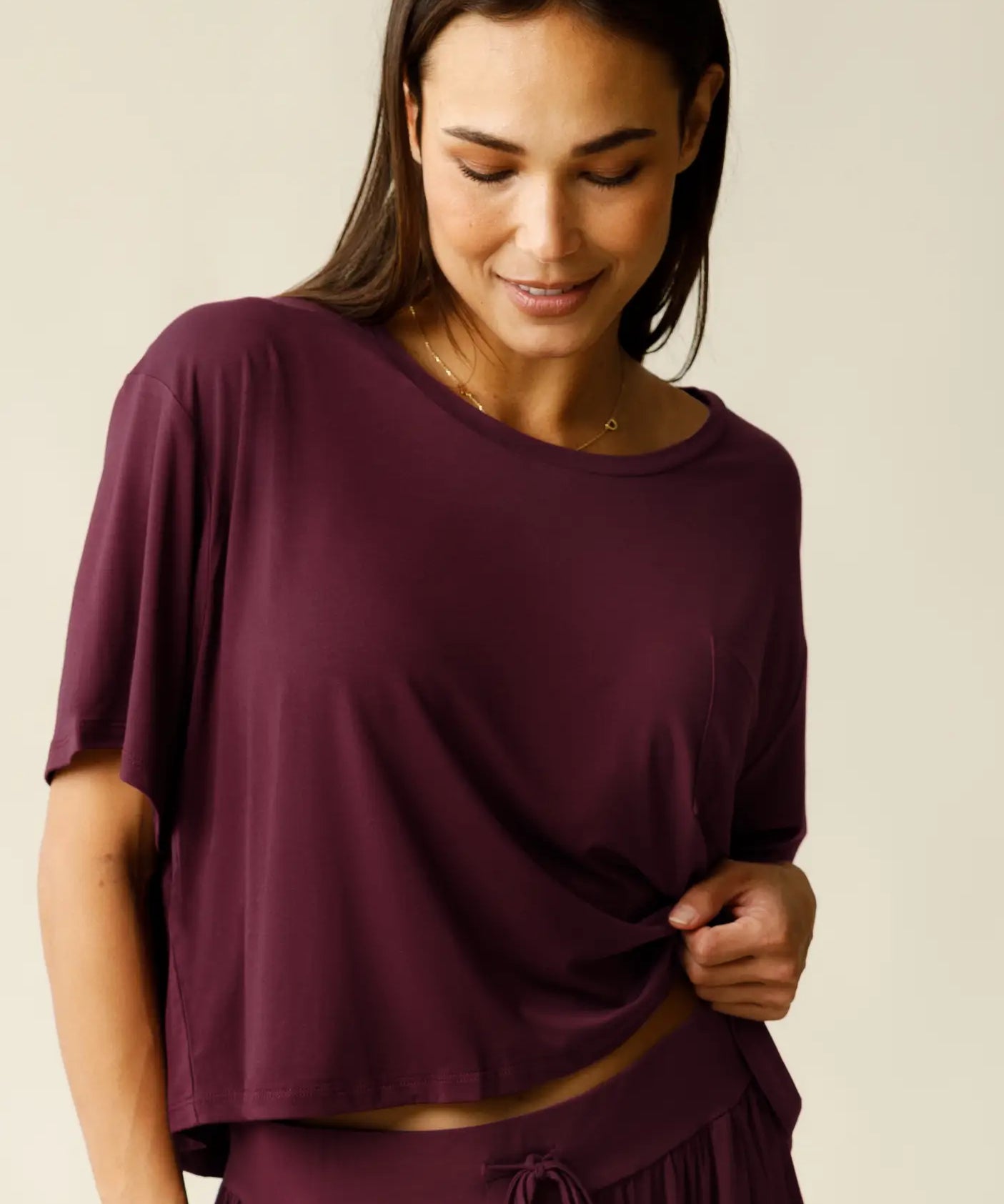 Aria Bamboo Casual Cropped Short Sleeve Top