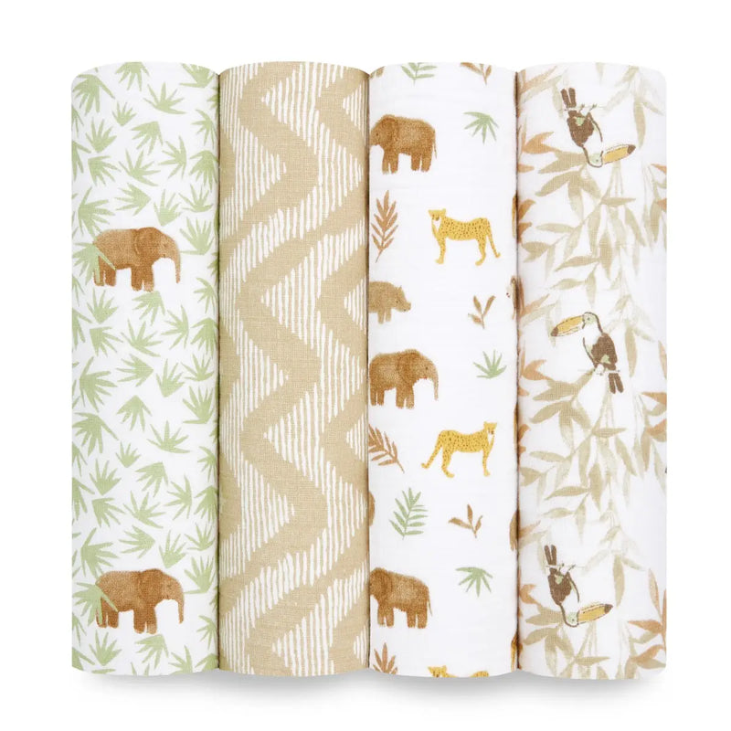 Essential Cotton Muslin Swaddles: 4 Pack