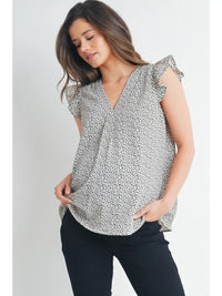 V-Neck Ruffle Cap Sleeve Maternity Top
