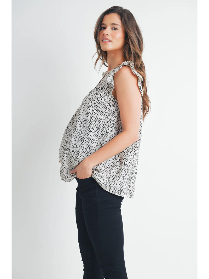 V-Neck Ruffle Cap Sleeve Maternity Top