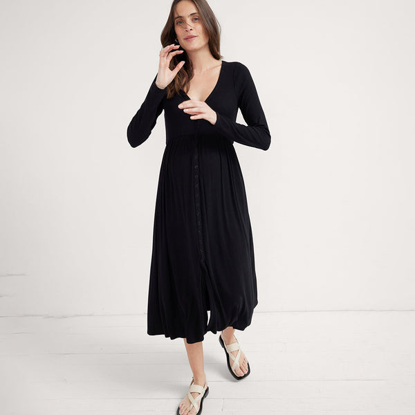 knee length dresses for ladies Tiered Long Sleeve Nursing Dress – Smallshow