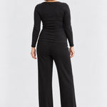 Hatch The Softest Rib Over Under Relaxed Pant, black, back view