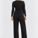Hatch The Softest Rib Over Under Relaxed Pant, black, back view