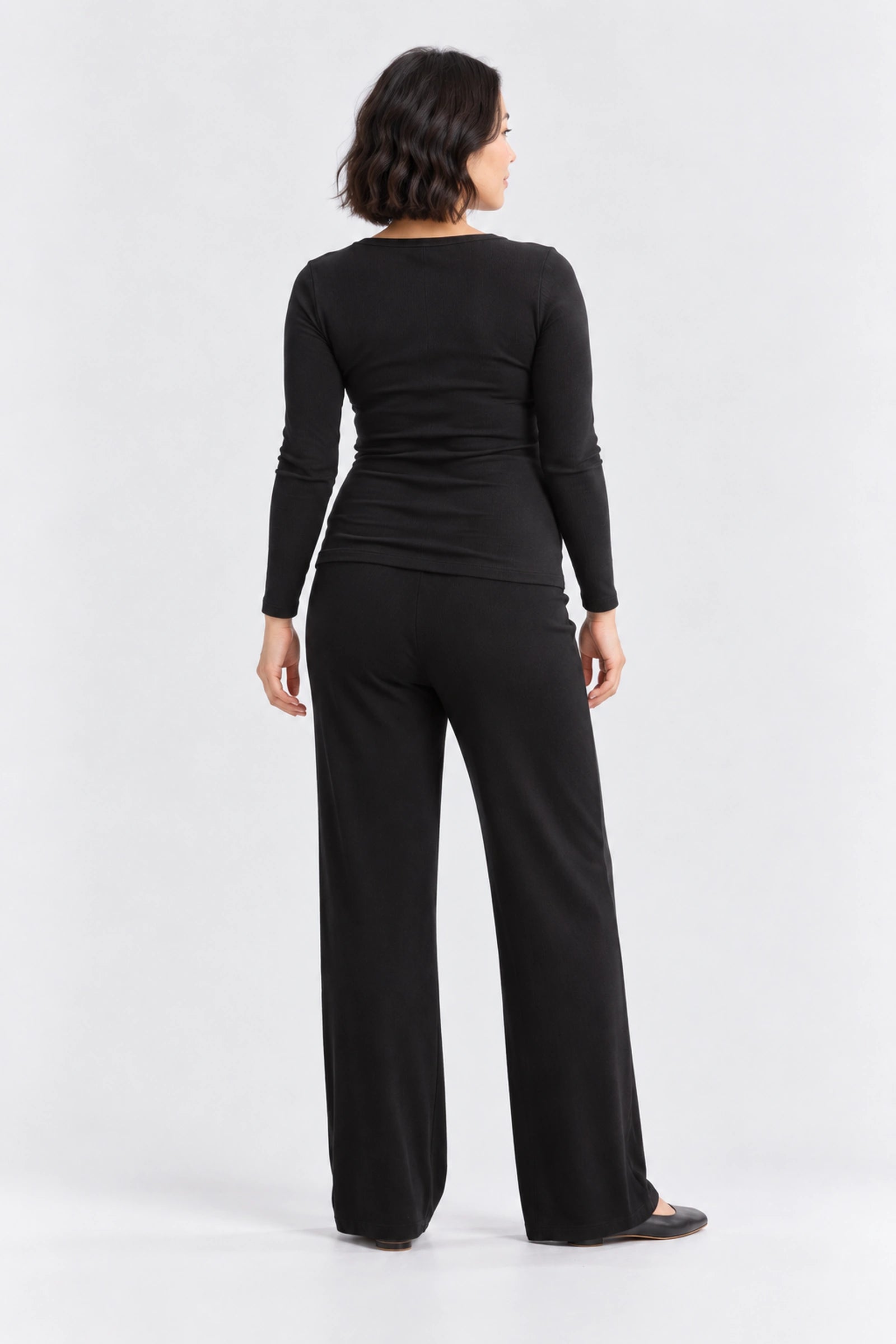 Hatch The Softest Rib Over Under Relaxed Pant, black, back view
