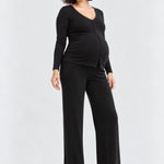 Hatch The Softest Rib Over Under Relaxed Pant, black, front view