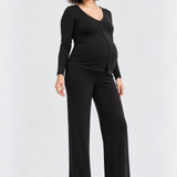 Hatch The Softest Rib Over Under Relaxed Pant, black, front view