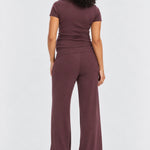 Hatch The Softest Rib Over Under Relaxed Pant, Chocolate, back view