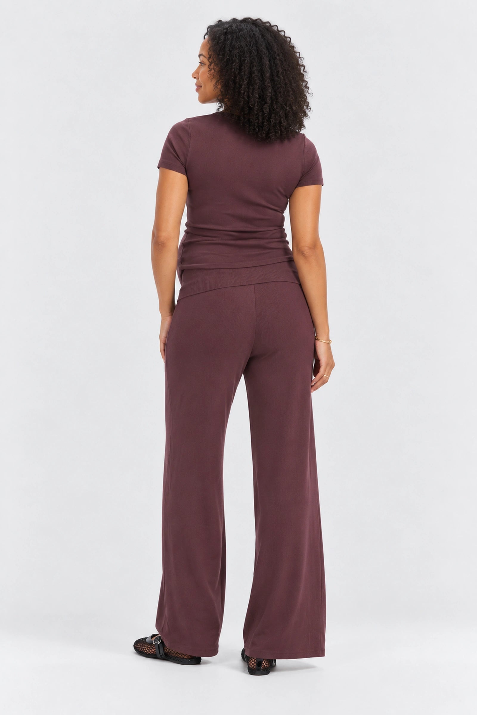 Hatch The Softest Rib Over Under Relaxed Pant, Chocolate, back view