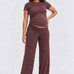 Hatch The Softest Rib Over Under Relaxed Pant, Chocolate, front view