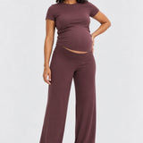 Hatch The Softest Rib Over Under Relaxed Pant, Chocolate, front view