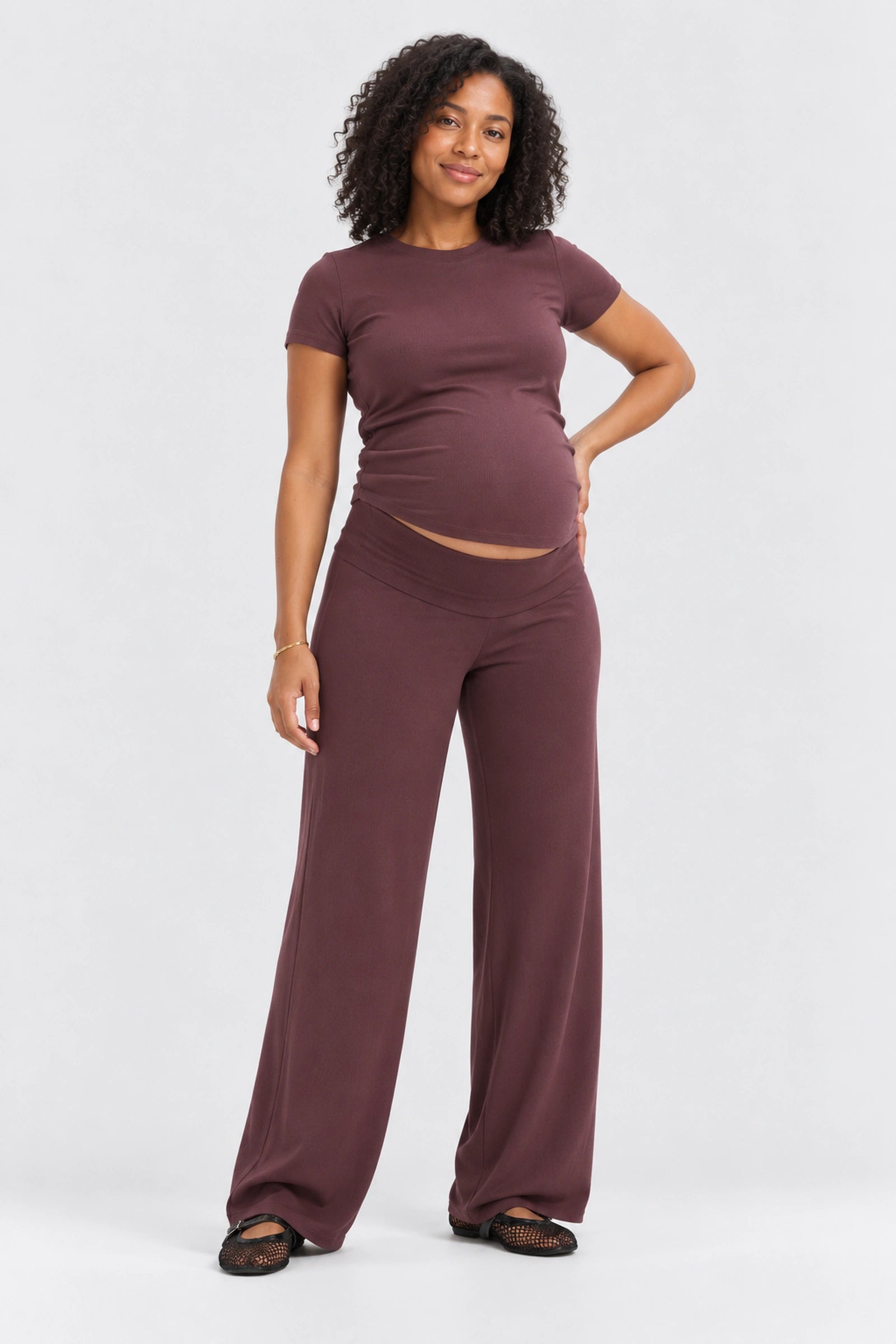 Hatch The Softest Rib Over Under Relaxed Pant, Chocolate, front view