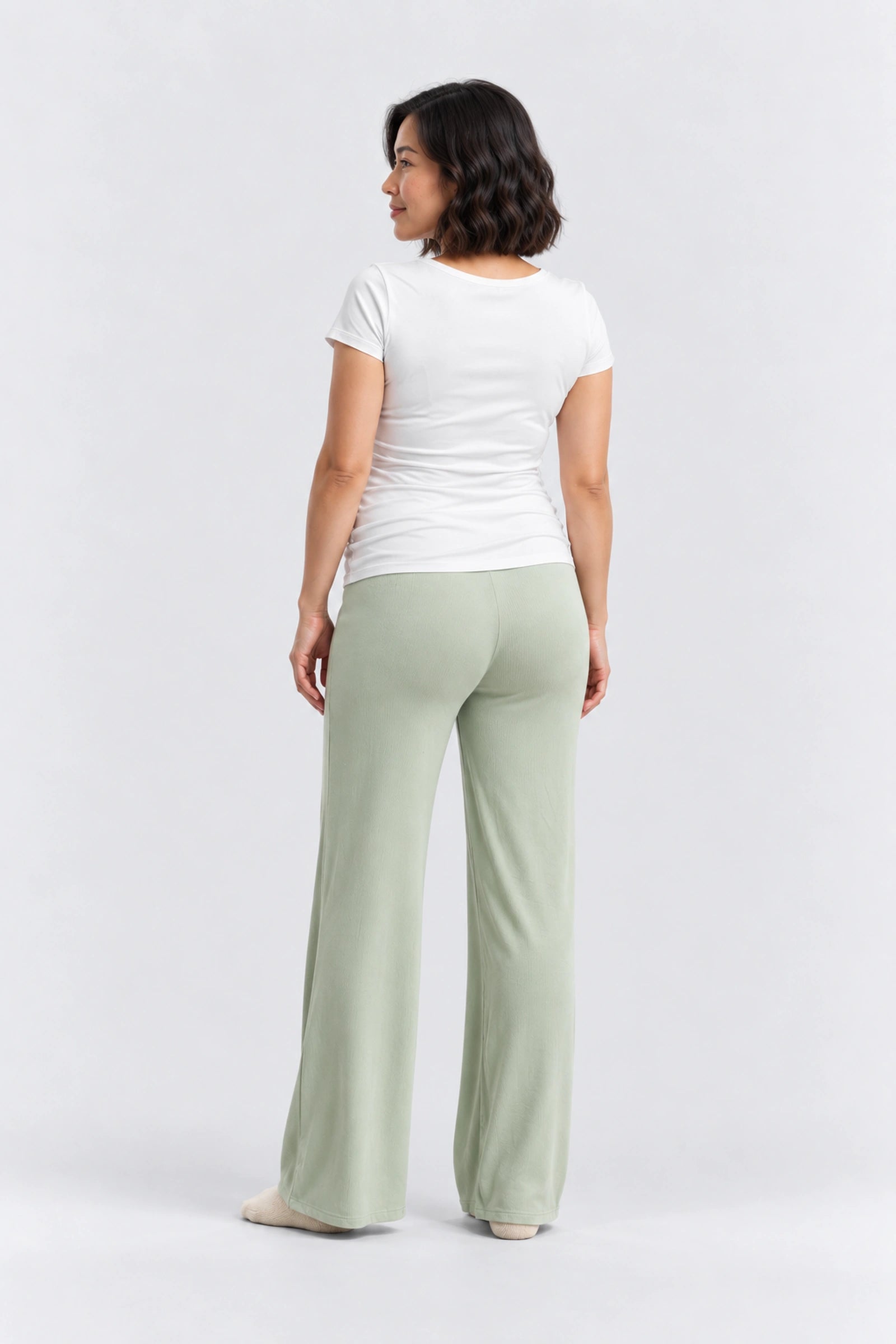 Hatch The Softest Rib Over Under Relaxed Pant, sage, back view