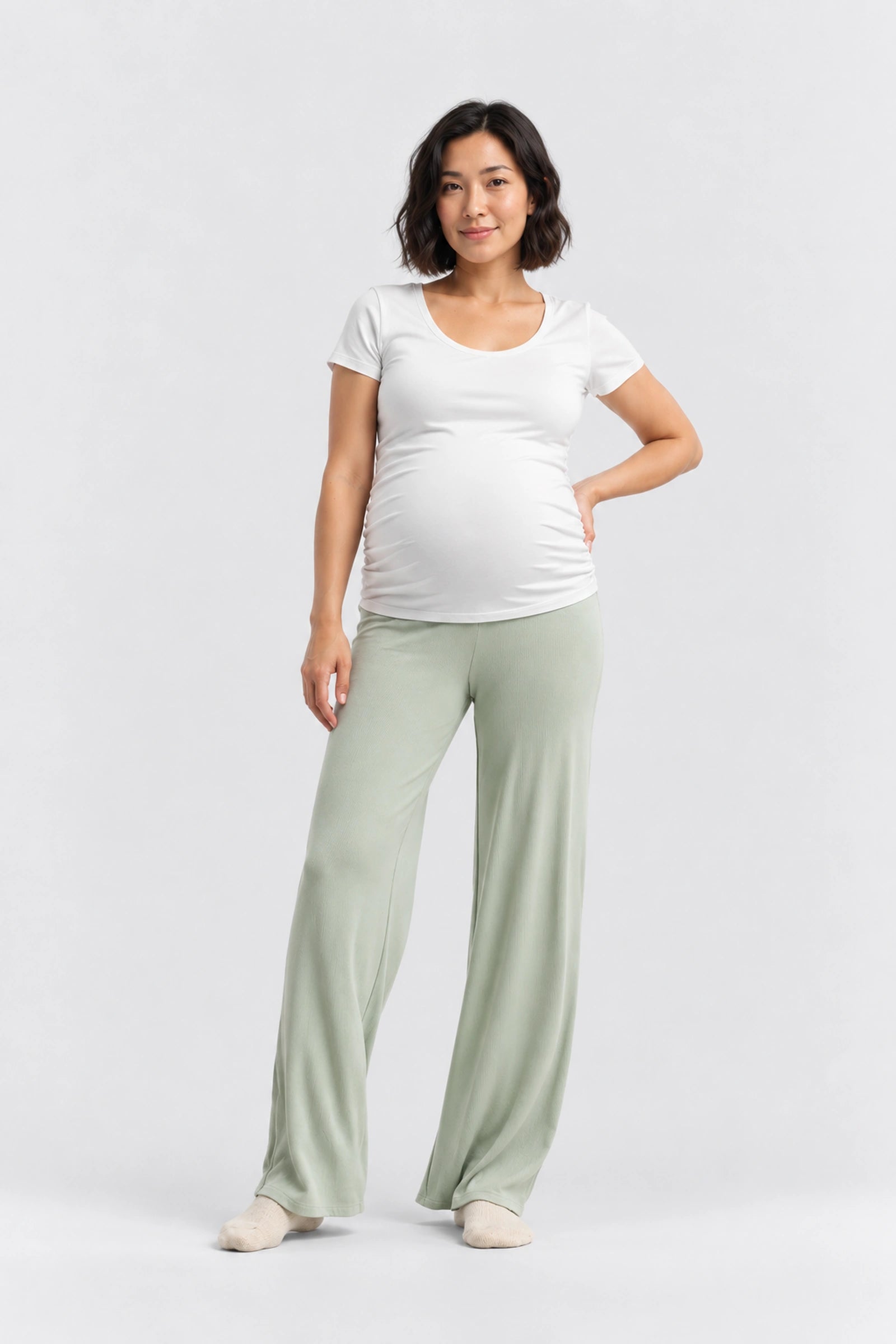 Hatch The Softest Rib Over Under Relaxed Pant, sage, front view