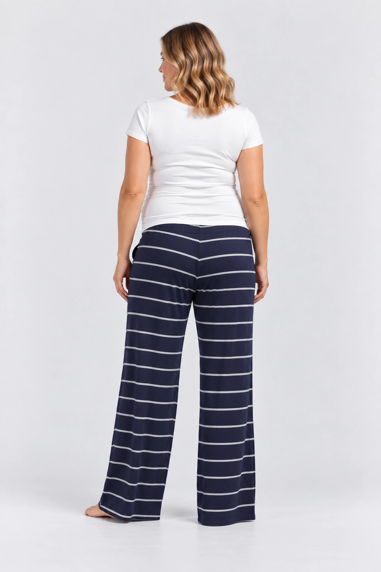 Kindred Bravely Aria Bamboo Casual Lounge Pant, Navy White Stripe, back view