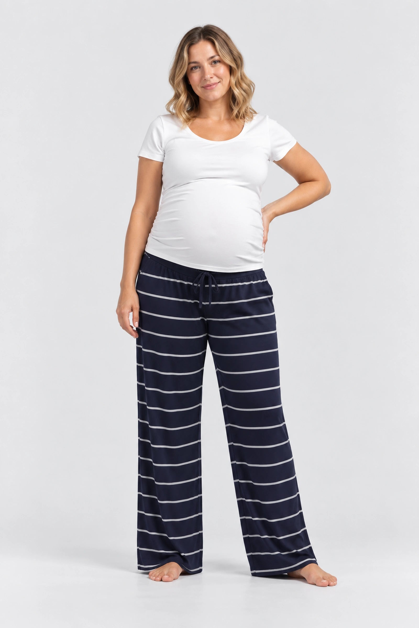 Kindred Bravely Aria Bamboo Casual Lounge Pant, Navy White Stripe, front view