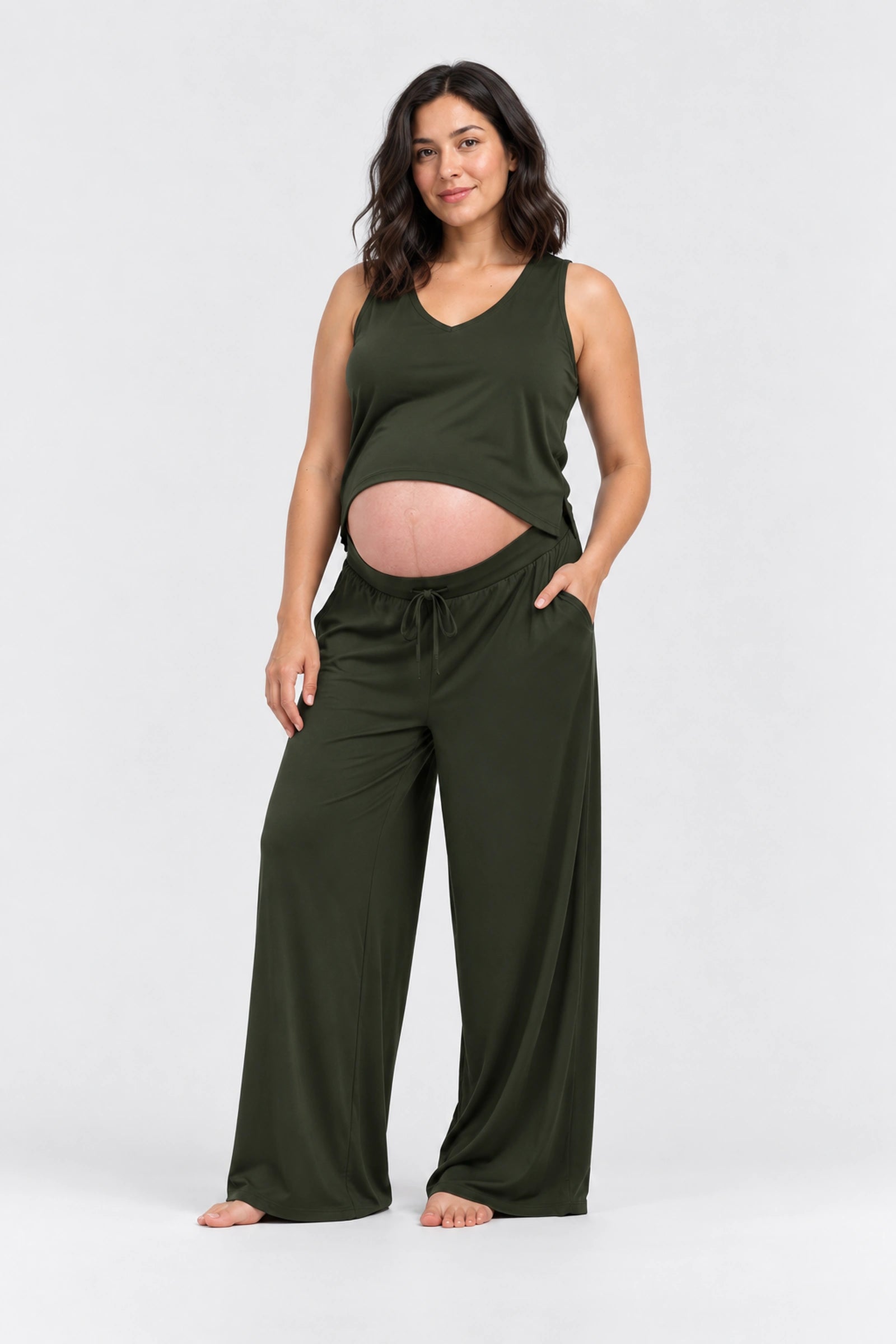 Kindred Bravely Aria Bamboo Casual Lounge Pant, Thyme, front view