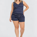 Kindred Bravely Aria Bamboo Casual Lounge Short, Navy & White Stripe, front view