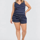 Kindred Bravely Aria Bamboo Casual Lounge Short, Navy & White Stripe, front view