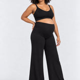 Kindred Bravely Bamboo Wide Leg Maternity + Postpartum Lounge Pant, black, front view