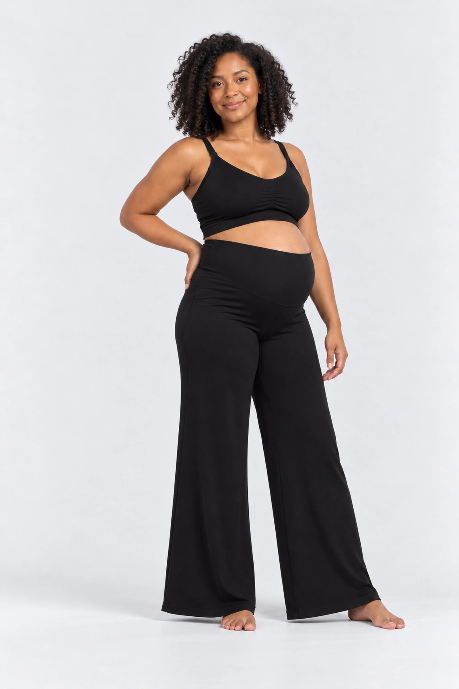 Kindred Bravely Bamboo Wide Leg Maternity + Postpartum Lounge Pant, black, front view