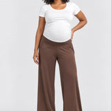 Kindred Bravely Bamboo Wide Leg Maternity + Postpartum Lounge Pant, chocolate, front view