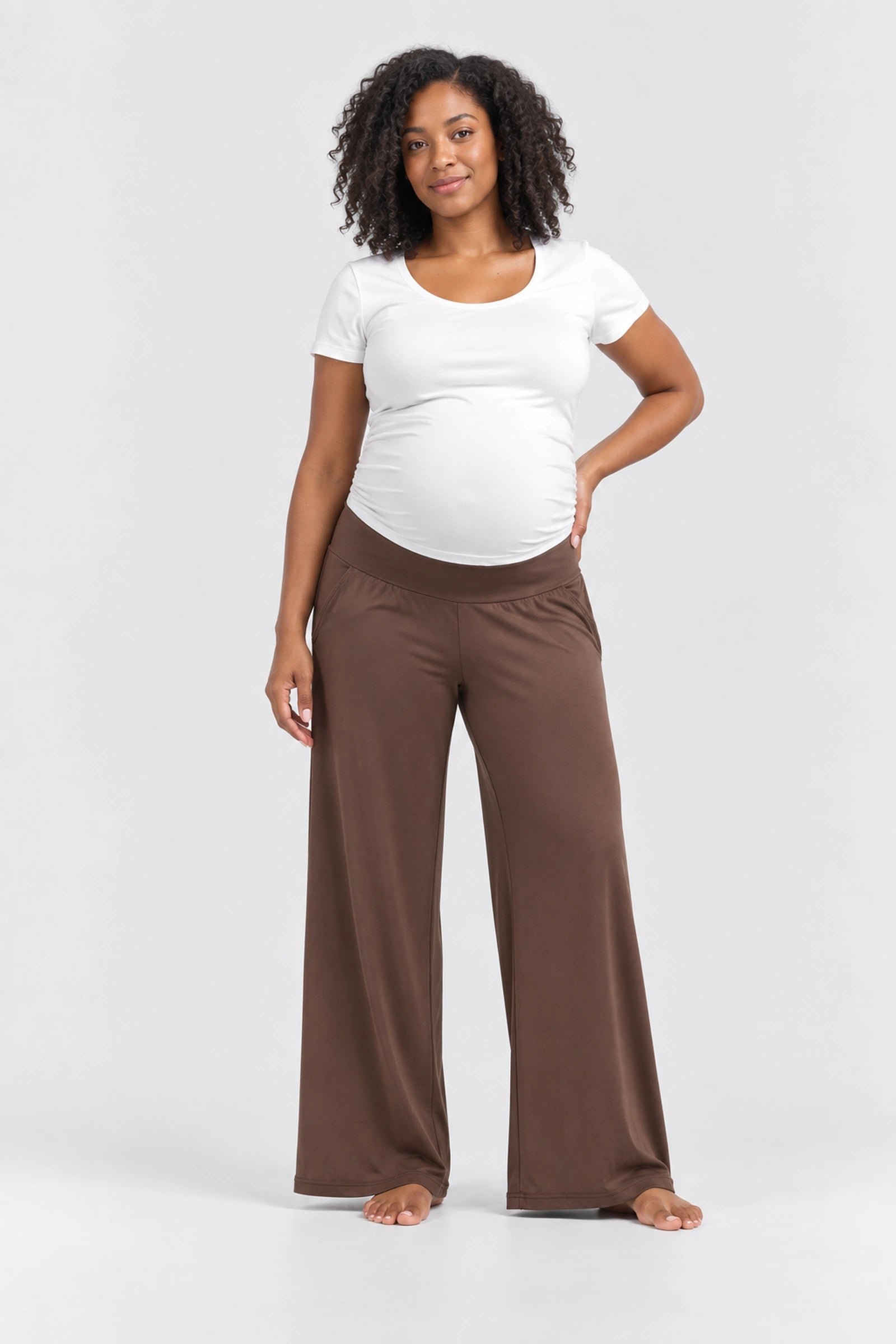 Kindred Bravely Bamboo Wide Leg Maternity + Postpartum Lounge Pant, chocolate, front view