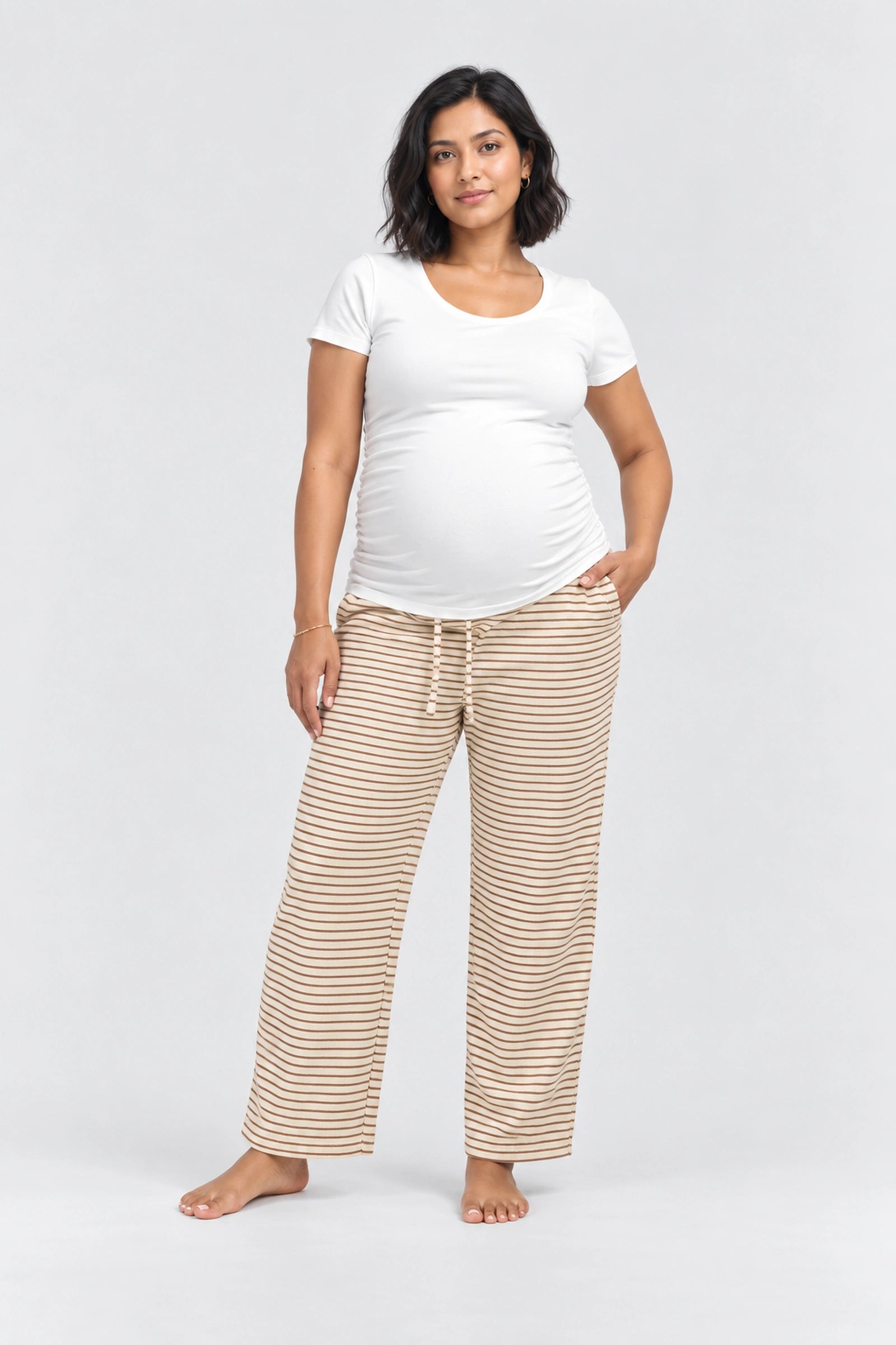 Kindred Bravely Luxe Terry Maternity + Postpartum Pant, Ivory Chocolate, front view