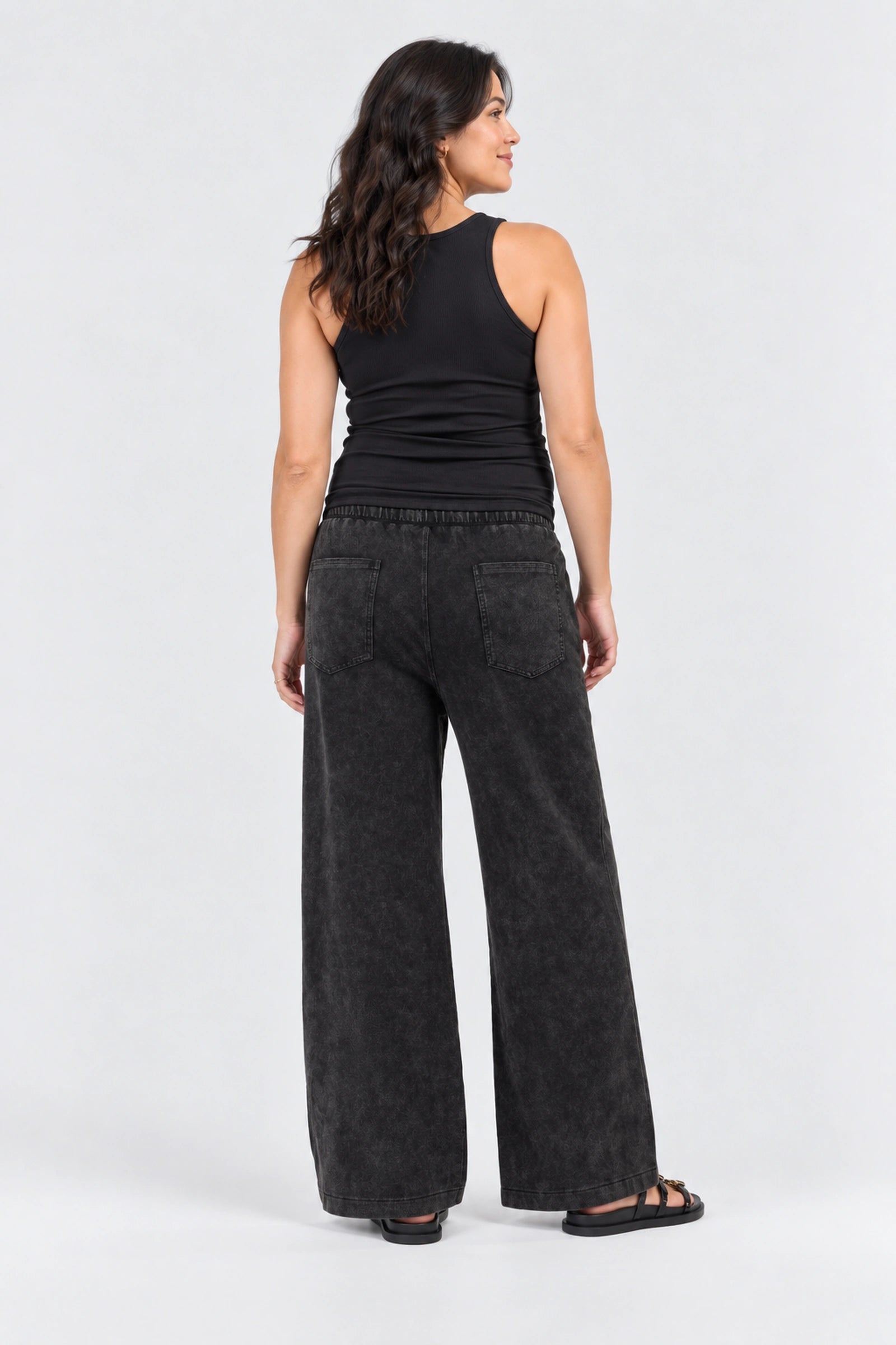 Kindred Bravely Wide Leg Maternity + Postpartum Drawstring Pant, Black, back view