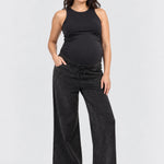 Kindred Bravely Wide Leg Maternity + Postpartum Drawstring Pant, Black, front view