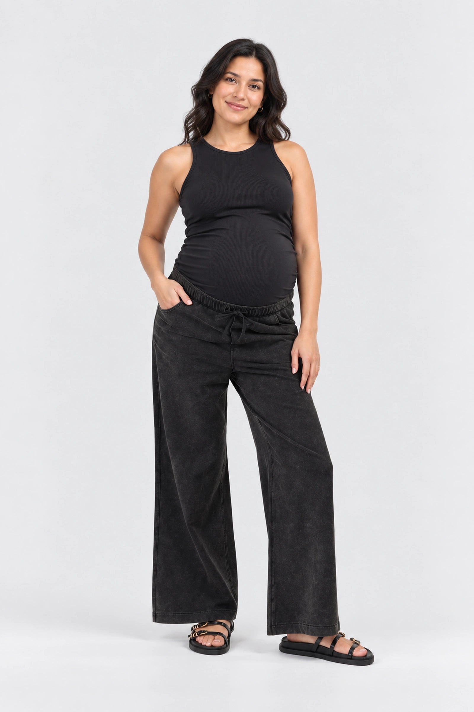 Kindred Bravely Wide Leg Maternity + Postpartum Drawstring Pant, Black, front view