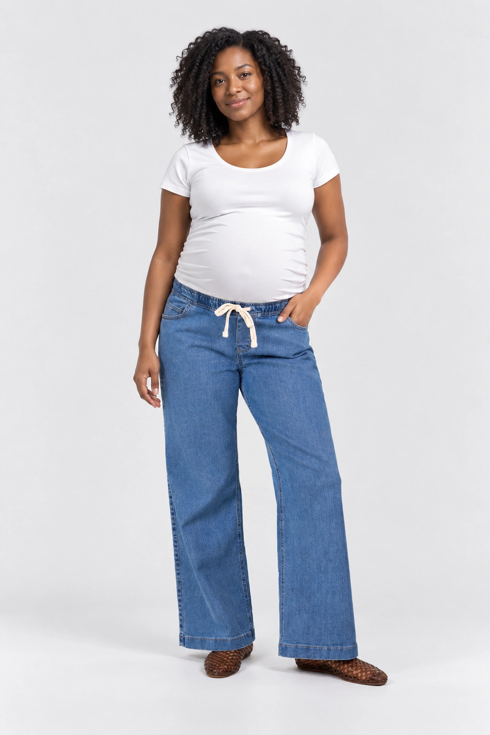Kindred Bravely Wide Leg Maternity + Postpartum Jean, Denim, front view
