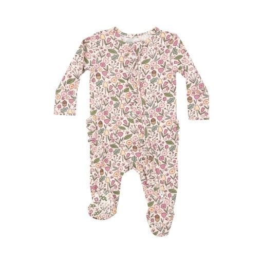 Acorn Floral Ruffle Two Way Zipper Footie