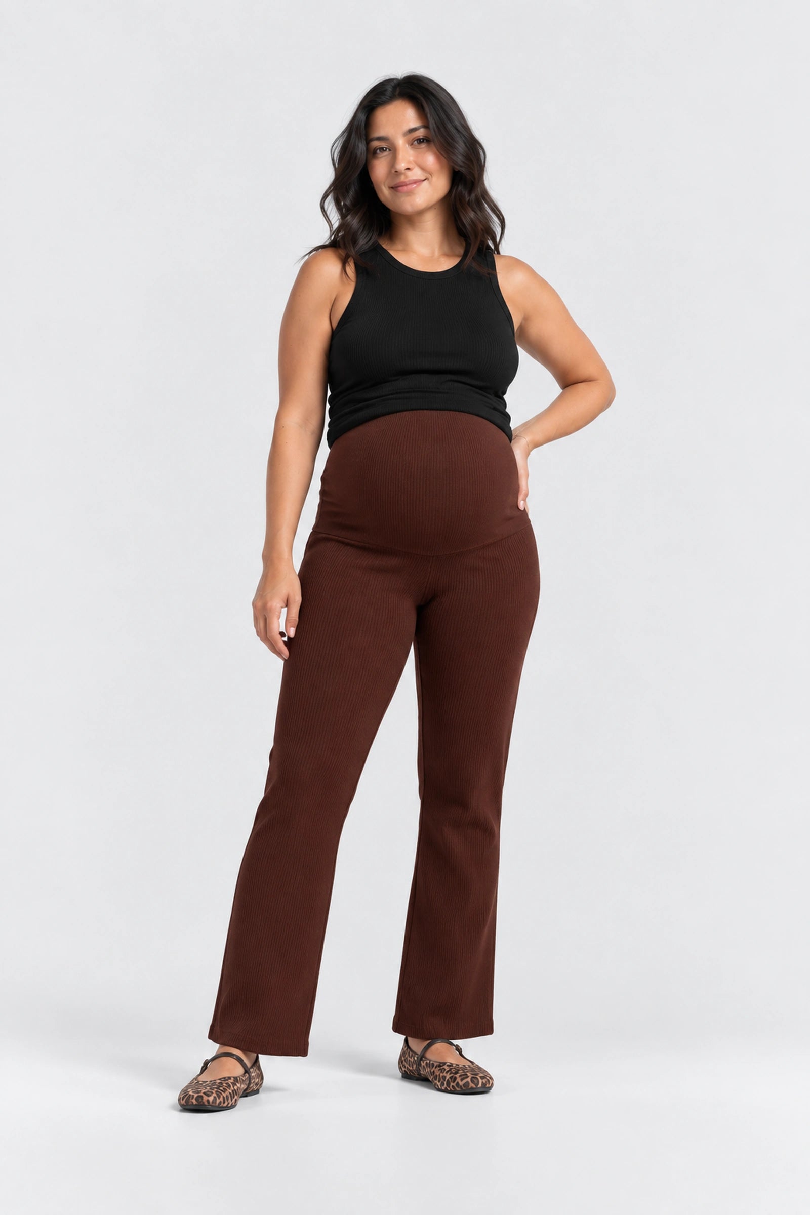NOM Georgina Knit Pants, Chocolate, front view
